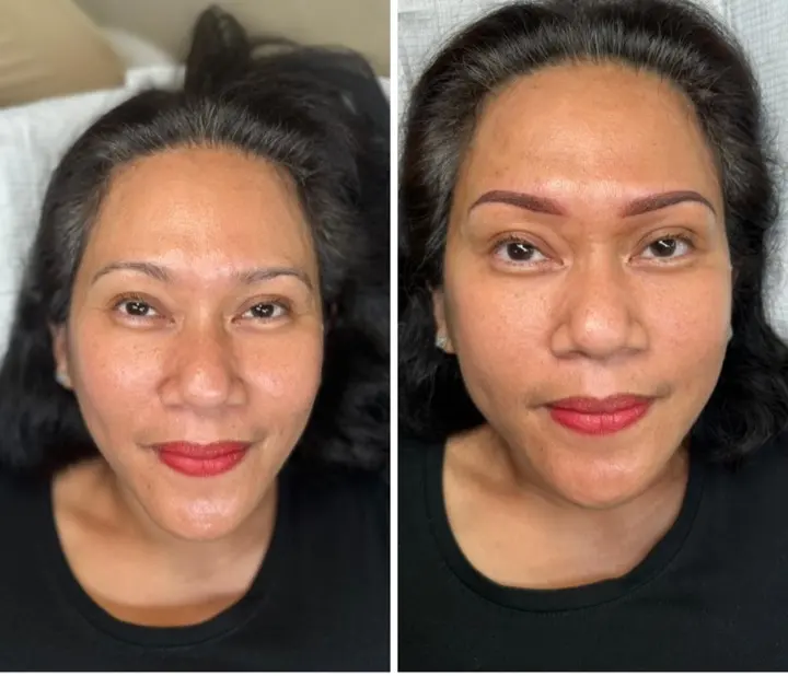Natural brow tattooing — before and after